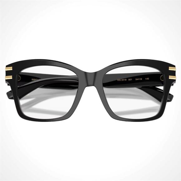 New Dolce & Gabbana Eyeglasses Black Square Gold Metal Logo 54-19 Glasses Frames - Picture 4 of 6